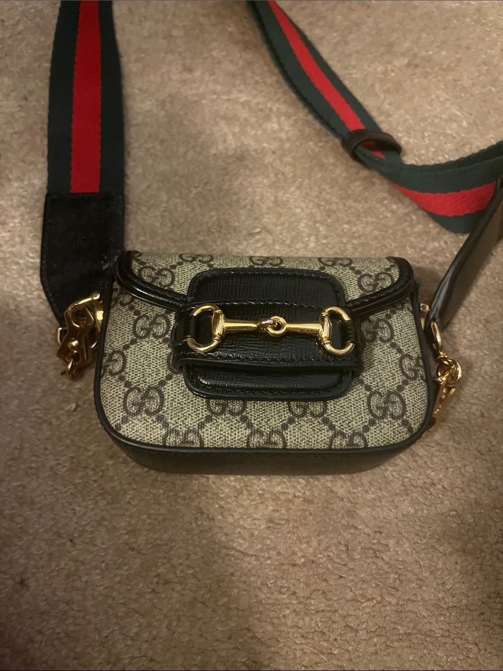 Horsebit Mini Shoulder Bag in Beige/Green